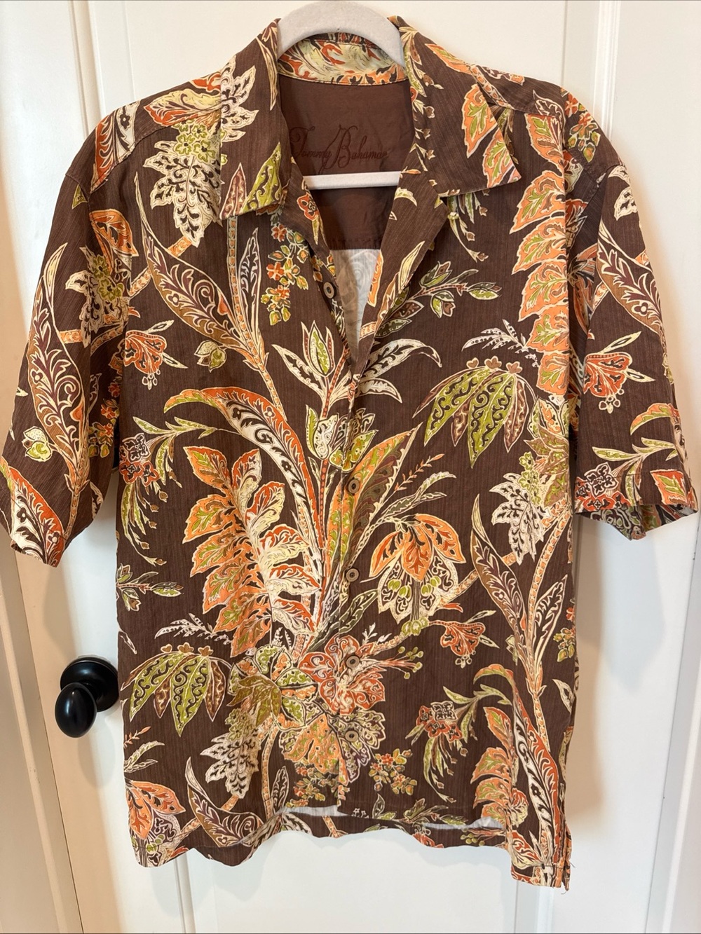 Tommy Bahama Men’s Medium 100% Silk Brown Paisley Floral Camp Shirt
